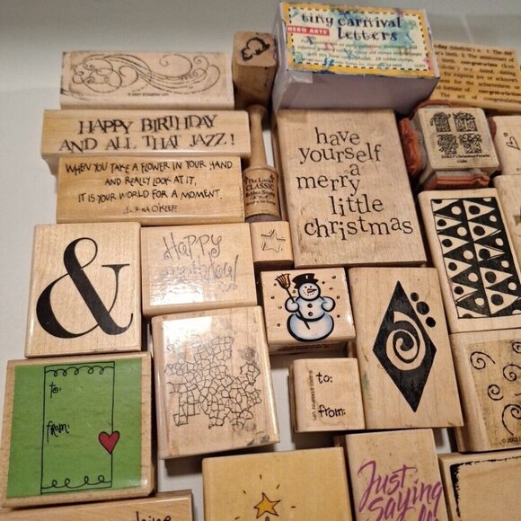 Wood Mounted Rubber Stamps Lot 85+ Holiday Christmas Birthday Various Designs - Picture 2 of 10